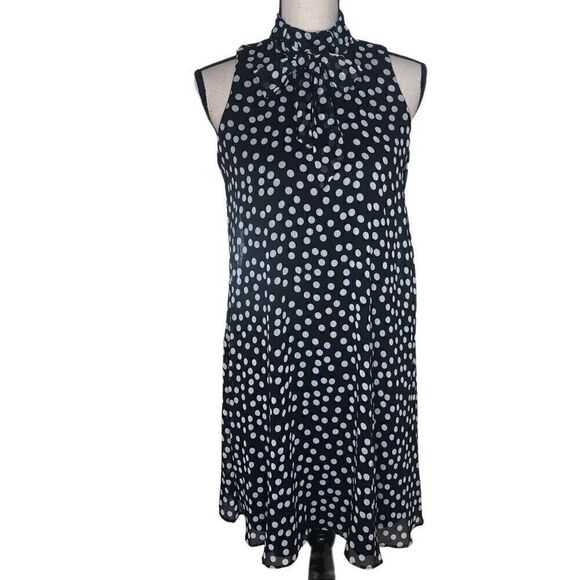 NEW Calvin Klein Black with White Polka Dots Trapeze Dress NWT - Picture 1 of 12